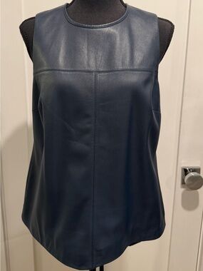 NWOT NEW J CREW COLLECTION Leather Tank Shell 6 Navy $325